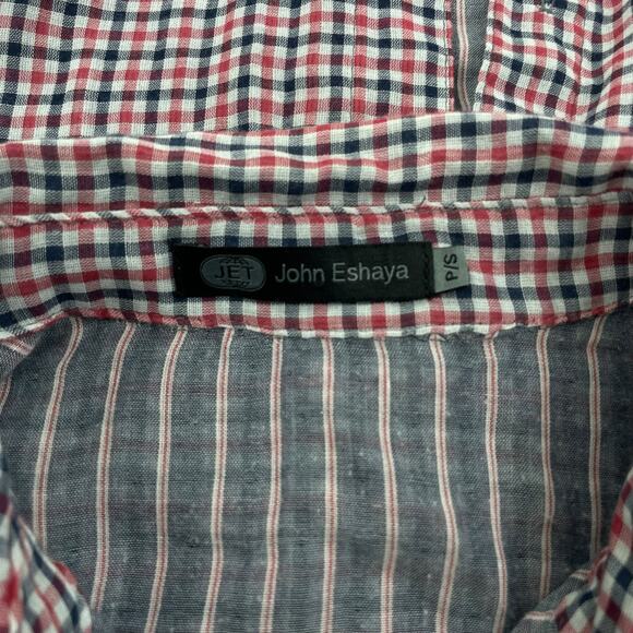 Jet John Eshaya Check Pattern Back Button Shirt Red Blue Made USA Size S - Picture 7 of 7